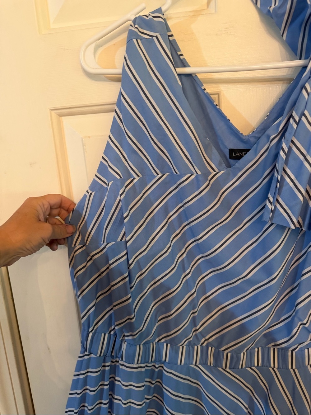 ⭐️2/25$ Office Glam! Blue Striped woman’s Dress with Bow - Picture 3 of 10